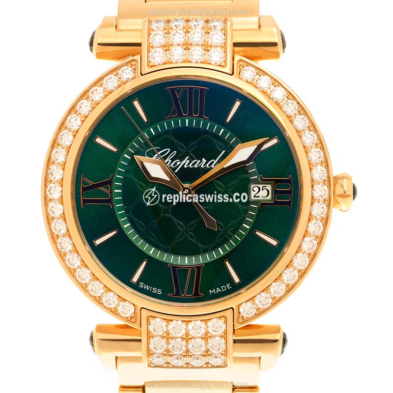 Chopard Imperiale Replica - Quartz - 18kt Rose Gold - Green Dial - Gold Strap
